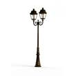 Roger Pradier Avenue 3 Large Double Arm Clear Glass 3000K LED Lamp Post with Minimalist lines style lantern in Gold Patina