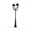Roger Pradier Avenue 3 Large Double Arm Clear Glass 3000K LED Lamp Post with Minimalist lines style lantern in Fir Green