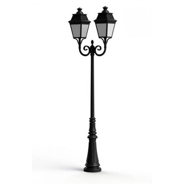 Roger Pradier Avenue 3 Large Double Arm Opal Class 3000K LED Lamp Post with Minimalist lines style lantern