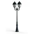 Roger Pradier Avenue 3 Large Double Arm Opal Class 3000K LED Lamp Post with Minimalist lines style lantern in Green Patina