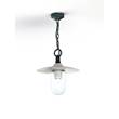 Roger Pradier Montana Model 1 Clear Glass & White Shade Pendant with Cast Aluminium Chain in Green Patina
