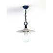 Roger Pradier Montana Model 1 Clear Glass & White Shade Pendant with Cast Aluminium Chain in Steel Blue