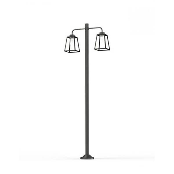 Roger Pradier Lampiok Model 8 Large Double Arm Clear Glass Lamp Post with minimalist lines style lantern