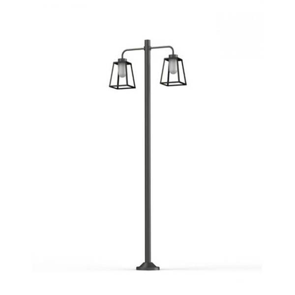 Roger Pradier Lampiok Model 8 Large Double Arm Frosted Glass Lamp Post with minimalist lines style lantern