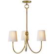 Visual Comfort Reed Small Chandelier with Natural Paper Shades in Hand-Rubbed Antique Brass