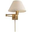 Visual Comfort Classic Swing Arm Wall Lamp with Linen Shade in Hand-Rubbed Antique Brass