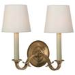 Visual Comfort Channing Double Wall Light with Natural Paper Shades in Hand-Rubbed Antique Burnished Brass