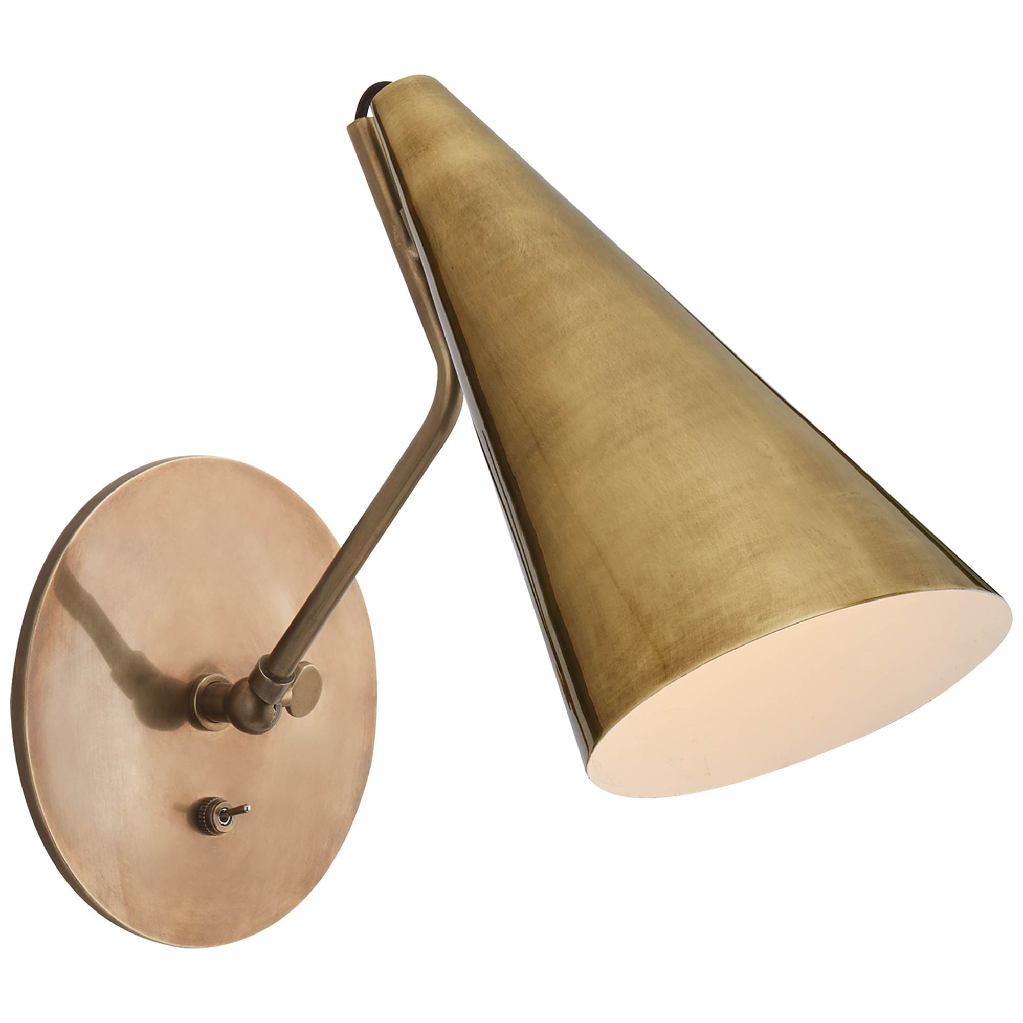 Visual Comfort Clemente Downward Wall Bedside Lamp with Inner Reflector -  Hand-Rubbed Antique Brass