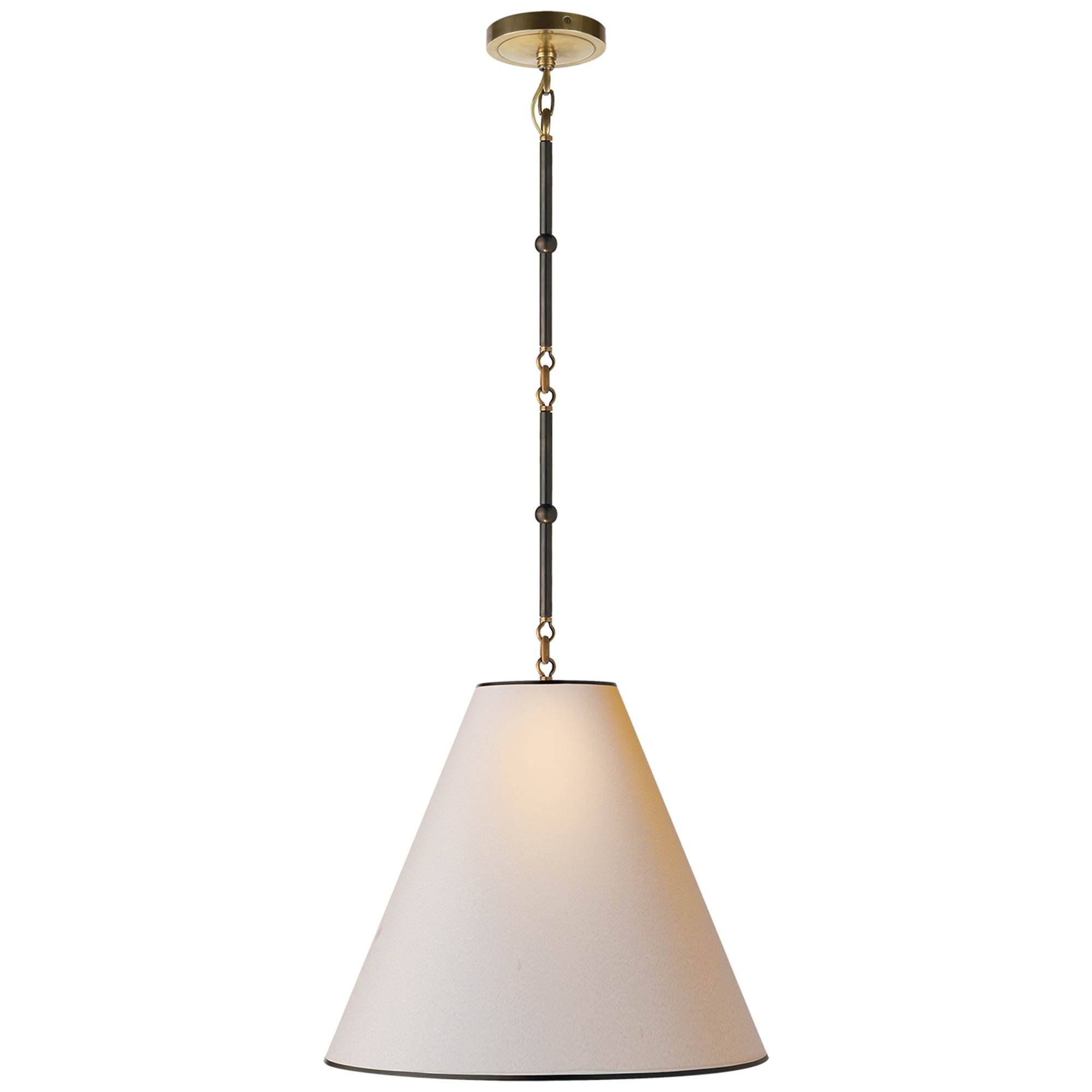 Visual Comfort Goodman Medium Pendant with Natural Paper Shade and Black  Tape - Bronze and Hand-Rubbed Antique Brass