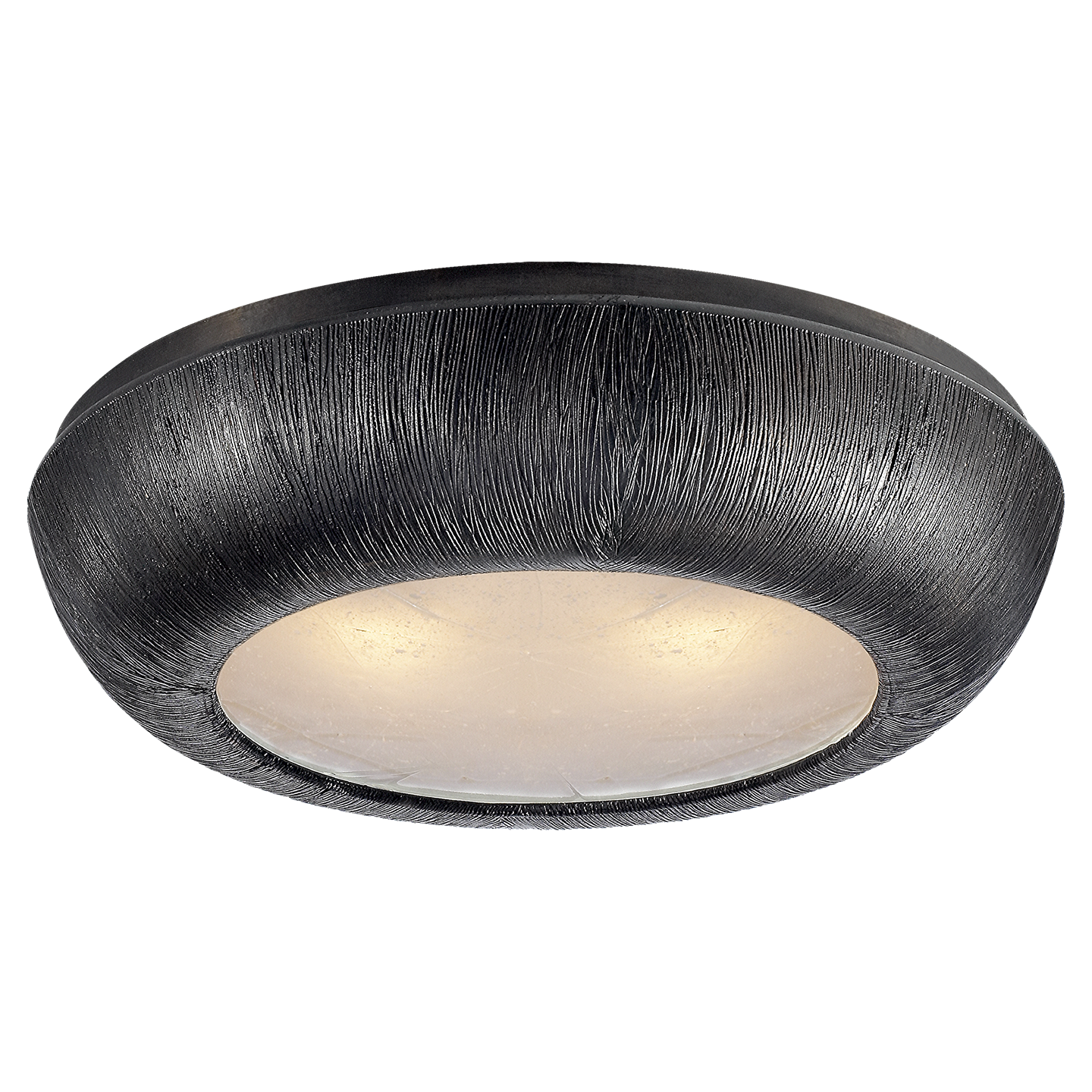 Visual Comfort Utopia Medium Fractured Glass Round Flush Mount Aged Iron